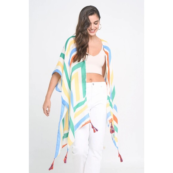 Do Everything In Love Abstract Kimono – Tassel Trim, Lightweight Boho Layer, OS - Picture 7 of 16